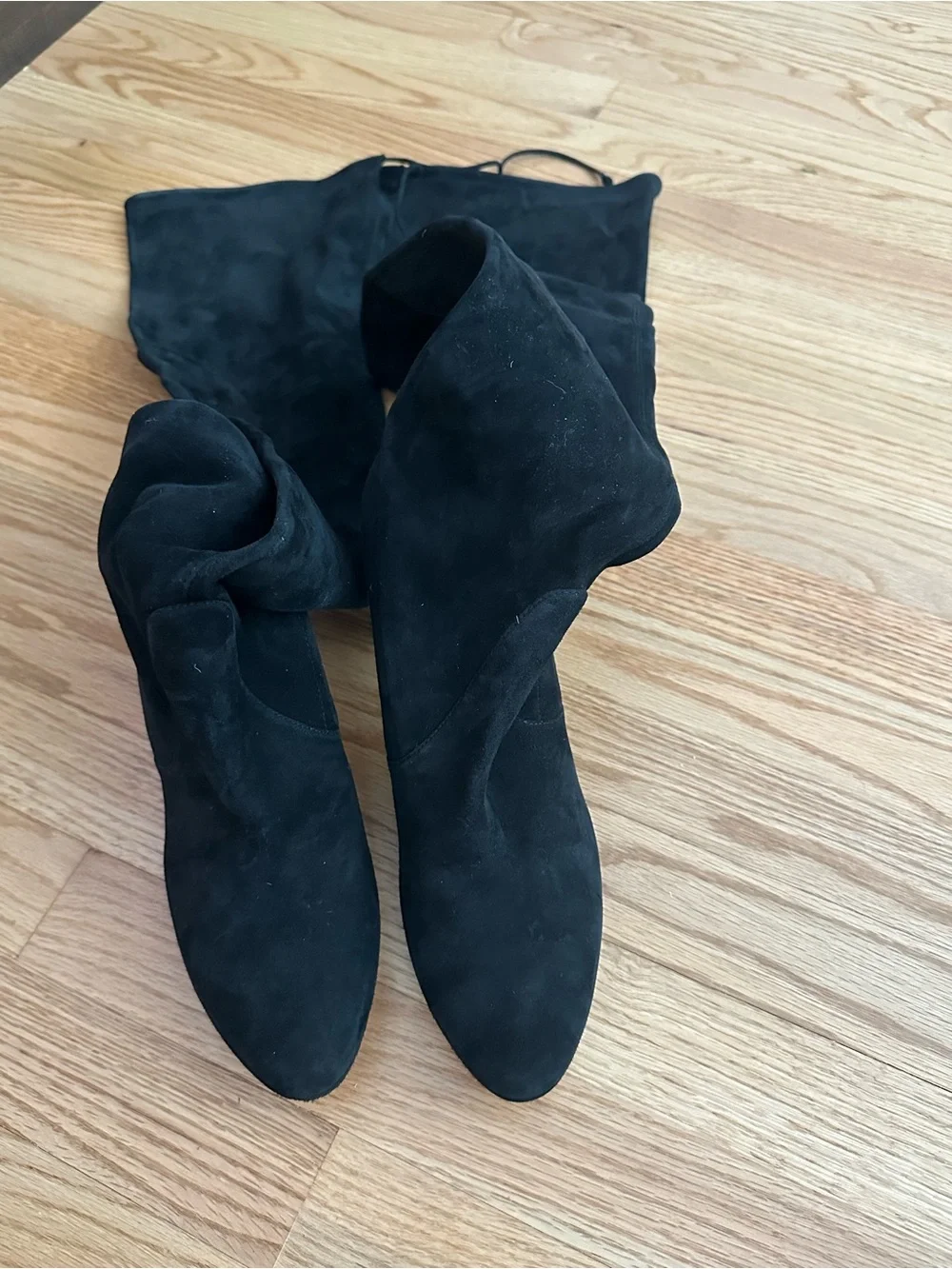 Stuart Weitzman Black Suede Over-the-Knee High Heel Boots